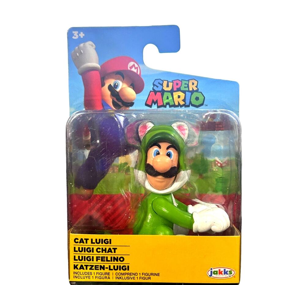 NEW Super Mario Brothers Cat Luigi 2.5” Action Figure World of Nintendo